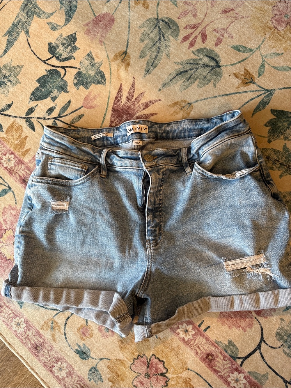 Ava & Viv Light Blue Distressed Rolled-Hem Denim Shorts